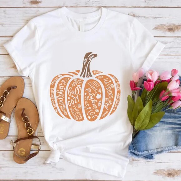 Tops - Pumpkin Word Shirt, Pumpkin Season Shirt, Cute Pumpkin Fall Tee